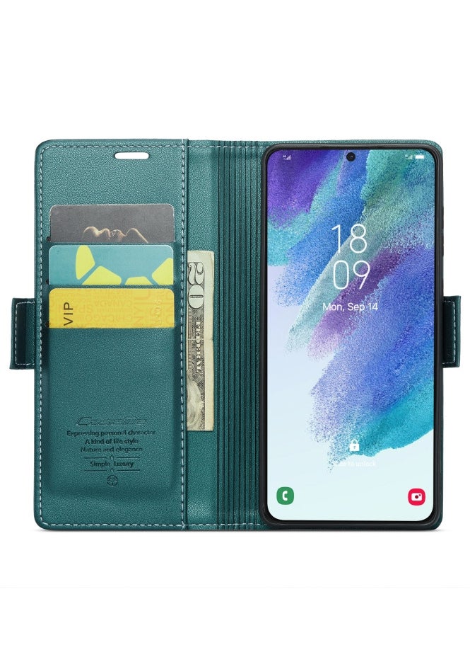CaseMe - Flip Wallet Case For Samsung Galaxy S21 Fe [RFID Blocking] PU Leather Wallet Flip Folio Case with Card Holder Kickstand Shockproof Phone Cover (Green) - Image 1