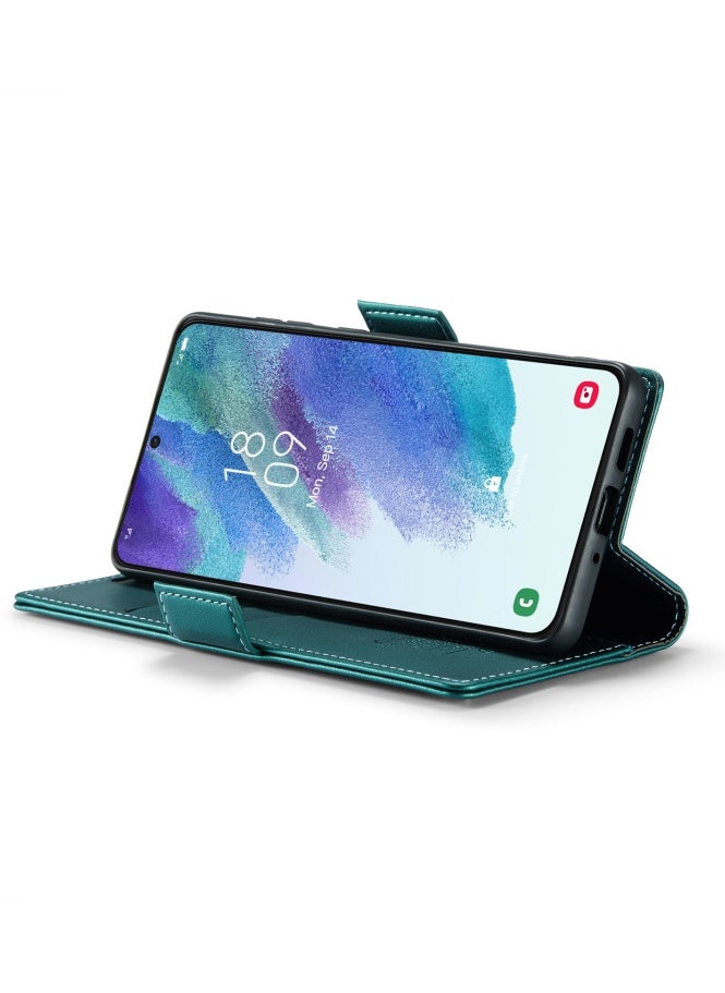 CaseMe - Flip Wallet Case For Samsung Galaxy S21 Fe [RFID Blocking] PU Leather Wallet Flip Folio Case with Card Holder Kickstand Shockproof Phone Cover (Green) - Image 1