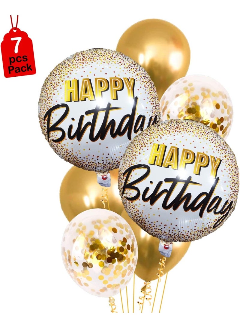 7Pc Happy Birthday Balloon Set – Gold Foil & Latex Balloons, Confetti, Boys & Girls Party Decoration