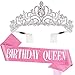 COCIDE Birthday Silver Tiara and Crowns for Women Sash for Girls Pink Birthday Decorations Set Rhinestone Headband Hair Accessories Glitter Sash for Party - Image 3