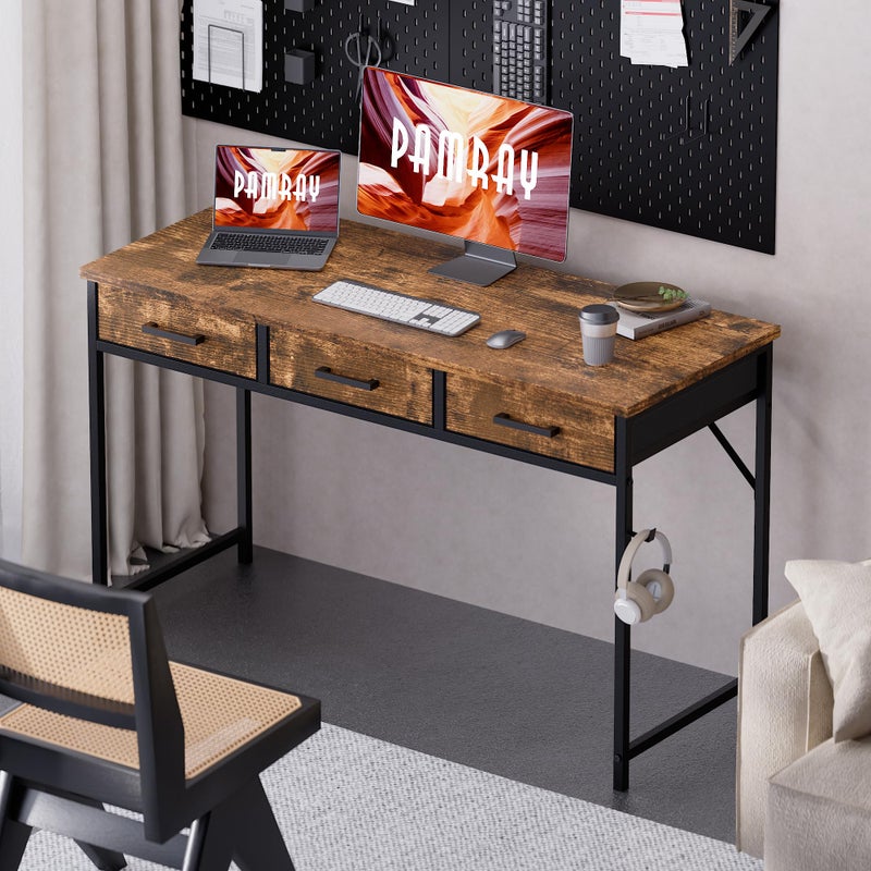 Pamray 47 Inch Small Computer Desk with 3 Drawers for Bedroom Study Writing Home Office Table for Small Spaces Vintage - Image 2