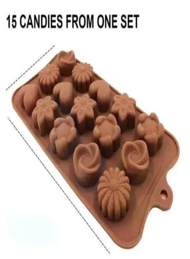 MPR4 15 Cavity, Silicone Chocolate Mould, Flower, Heart Shape, Candy Mold, for Baking, Jelly, Fondant, Cake Decoration, Reusable Chocolate Molds (Pack of 2) - Image 3