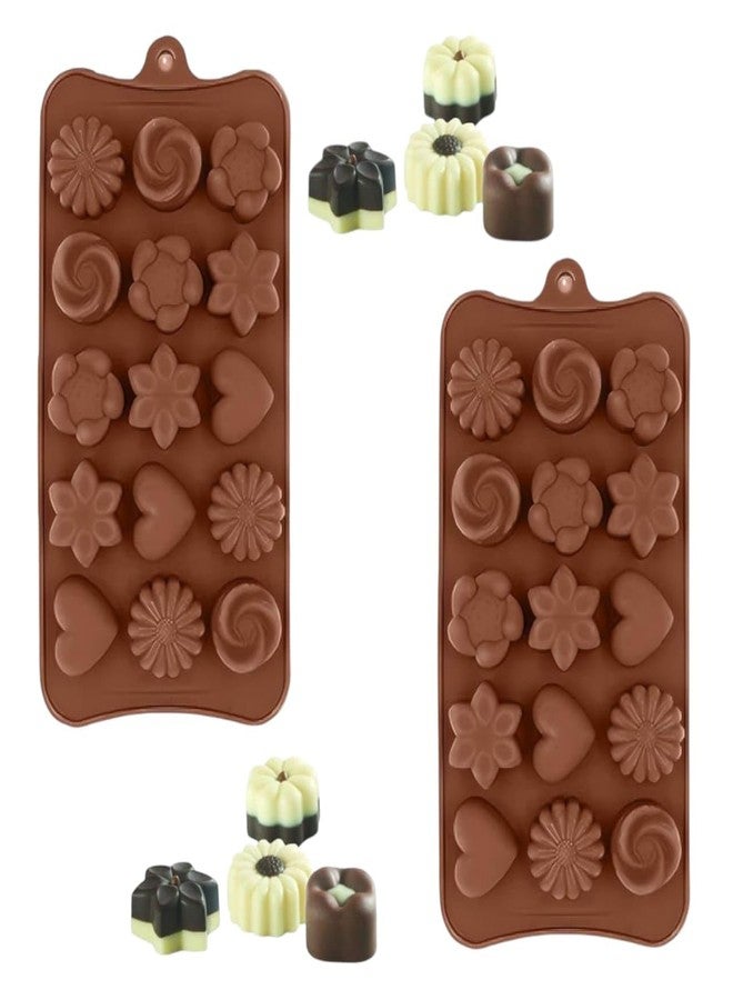 MPR4 15 Cavity, Silicone Chocolate Mould, Flower, Heart Shape, Candy Mold, for Baking, Jelly, Fondant, Cake Decoration, Reusable Chocolate Molds (Pack of 2) - Image 1