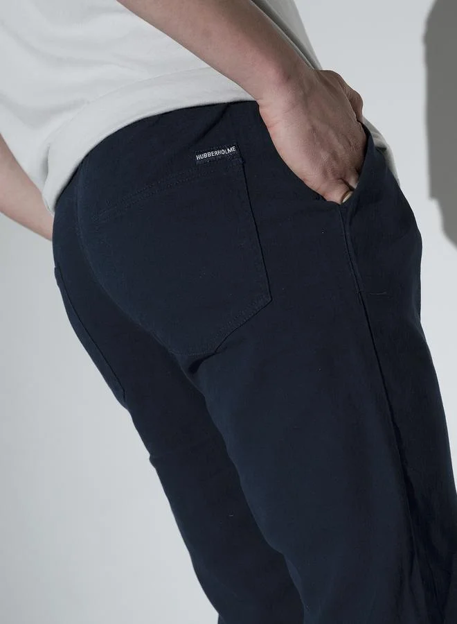 Hubberholme Men's Navy Cotton Solid Pattern Full Length Chinos Slim Fit Jogger
