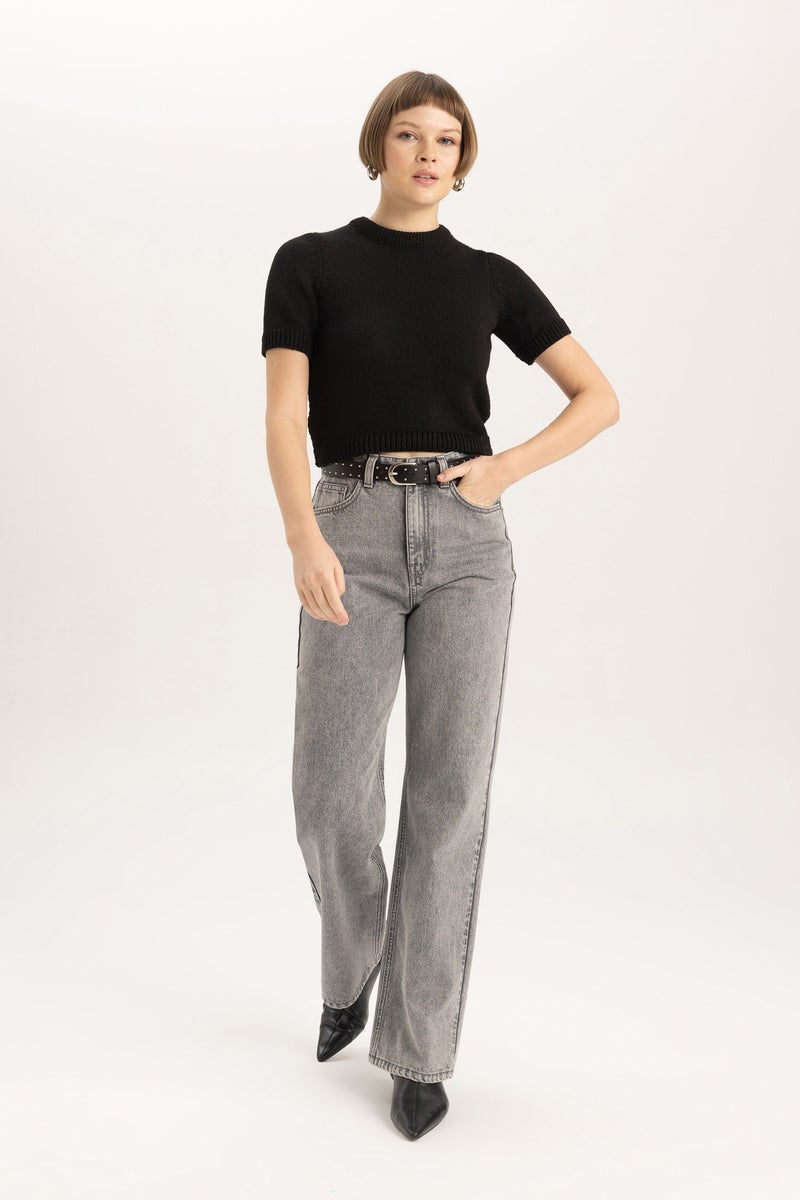 DeFacto Woman Fitted Crew Neck Short Sleeve Knitted Pullover - Image 3