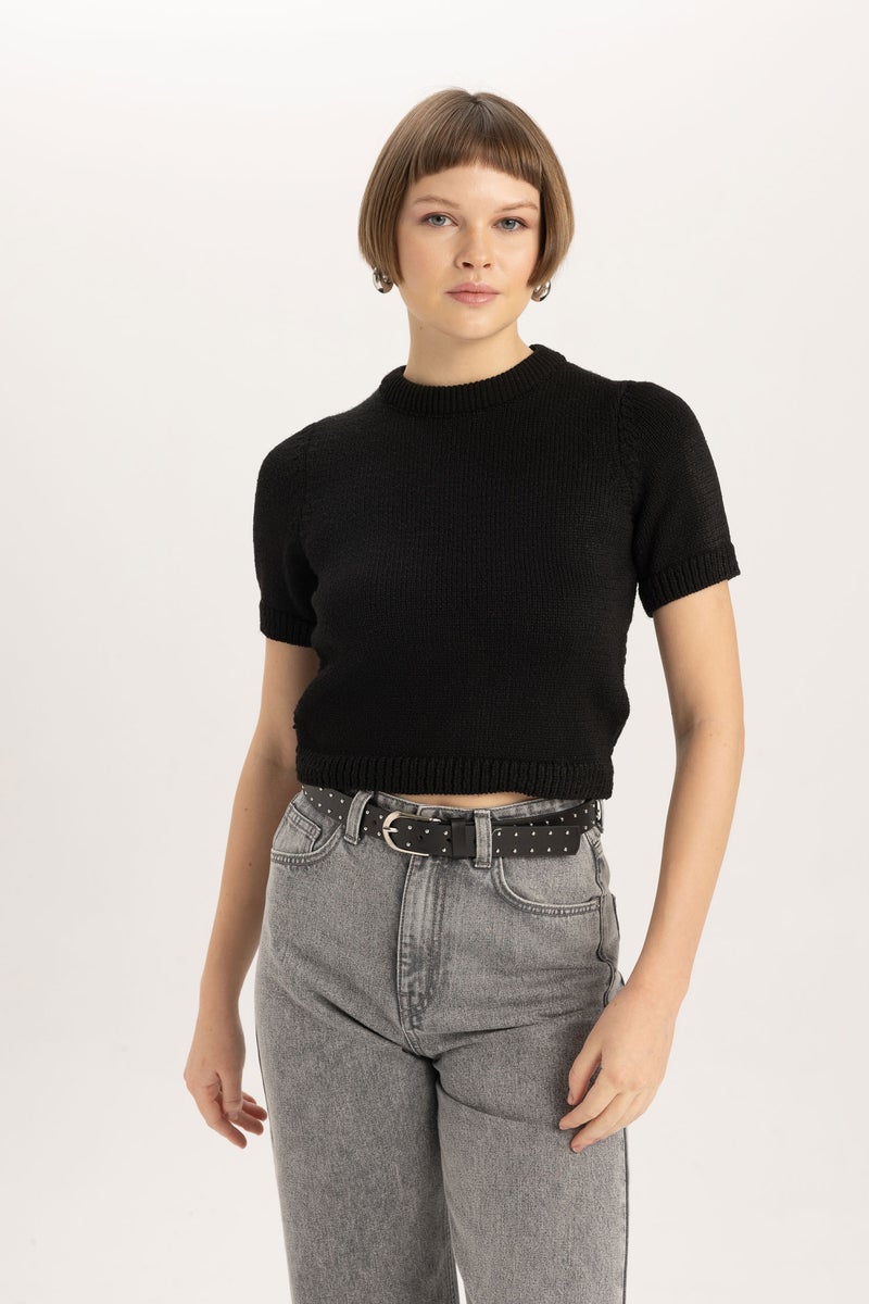 DeFacto Woman Fitted Crew Neck Short Sleeve Knitted Pullover - Image 4