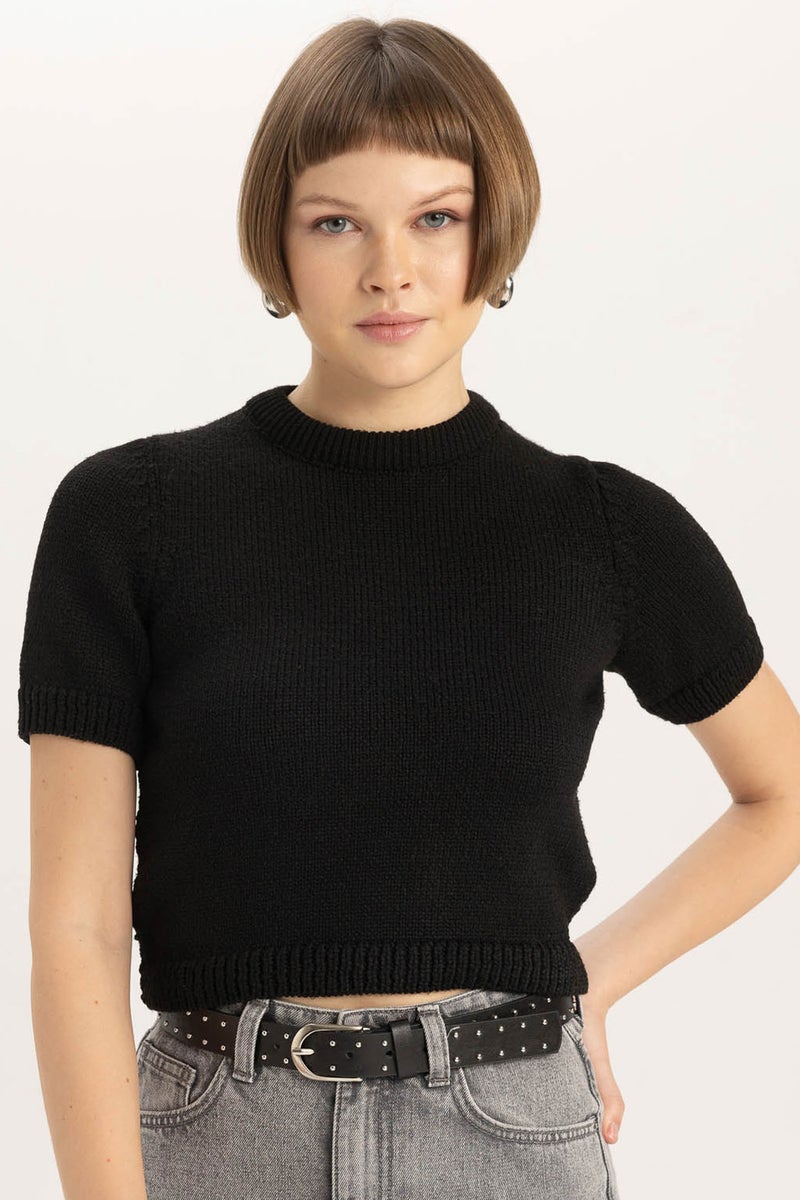 DeFacto Woman Fitted Crew Neck Short Sleeve Knitted Pullover - Image 1