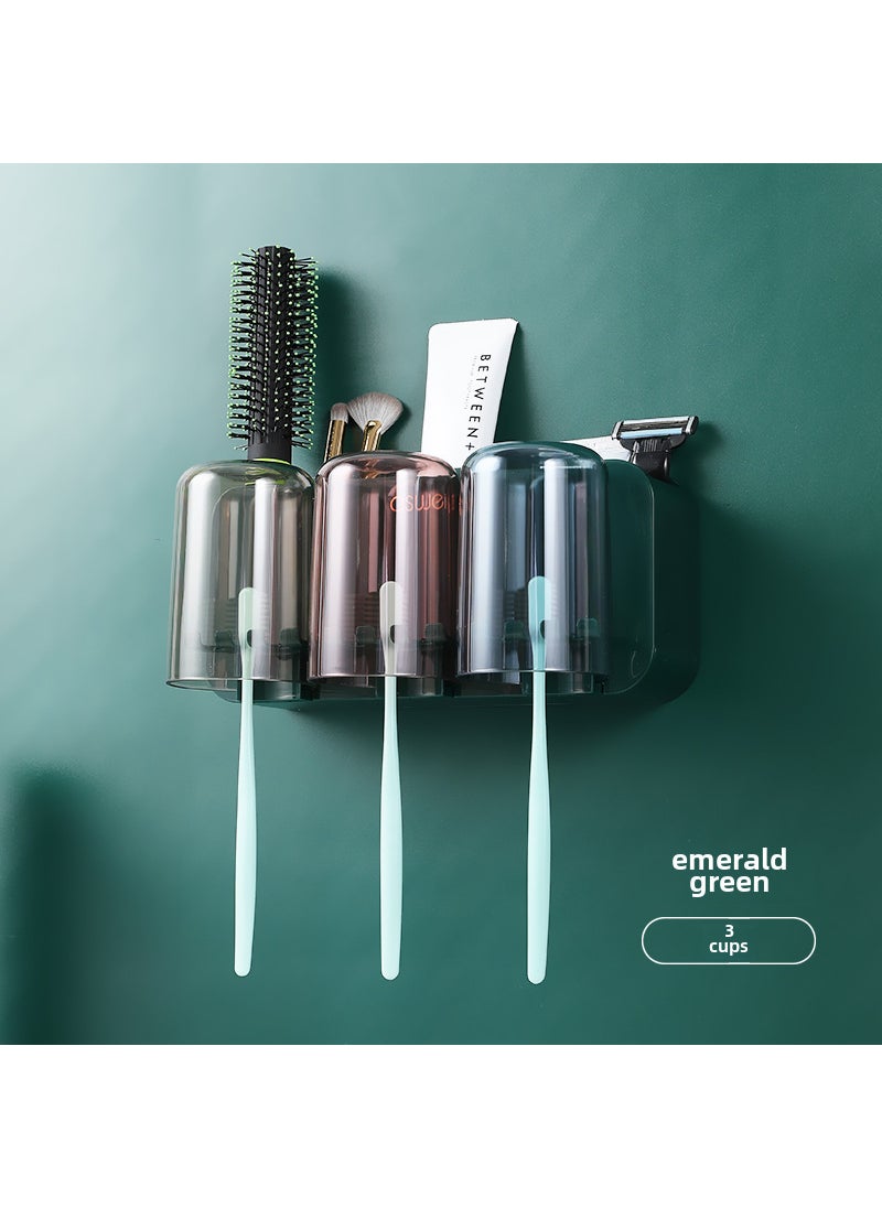 Generic Wall-Mounted Toothbrush Holder SetLight luxury Green [3 Cup toothbrush holder]] Light luxury Green [3 Cup toothbrush holder]] 