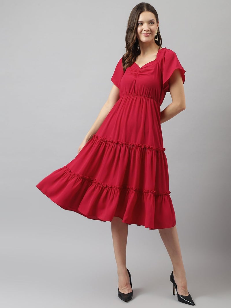 Toochki Women's red Rayon Solid fit & Flared Regular fit Western Midi Length Kurti a line Style Summer wear Kurtis Trendy Colour midi Type Kurtas - Image 2
