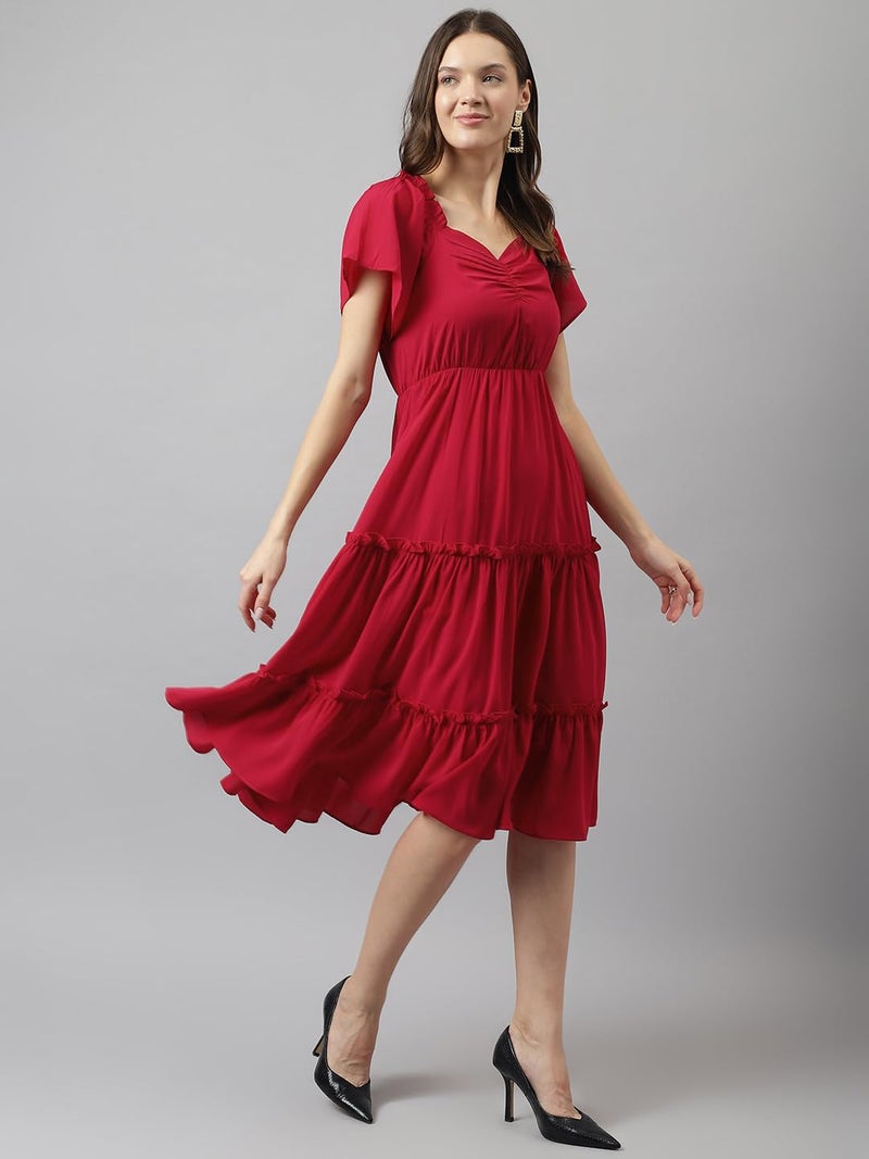 Toochki Women's red Rayon Solid fit & Flared Regular fit Western Midi Length Kurti a line Style Summer wear Kurtis Trendy Colour midi Type Kurtas - Image 4