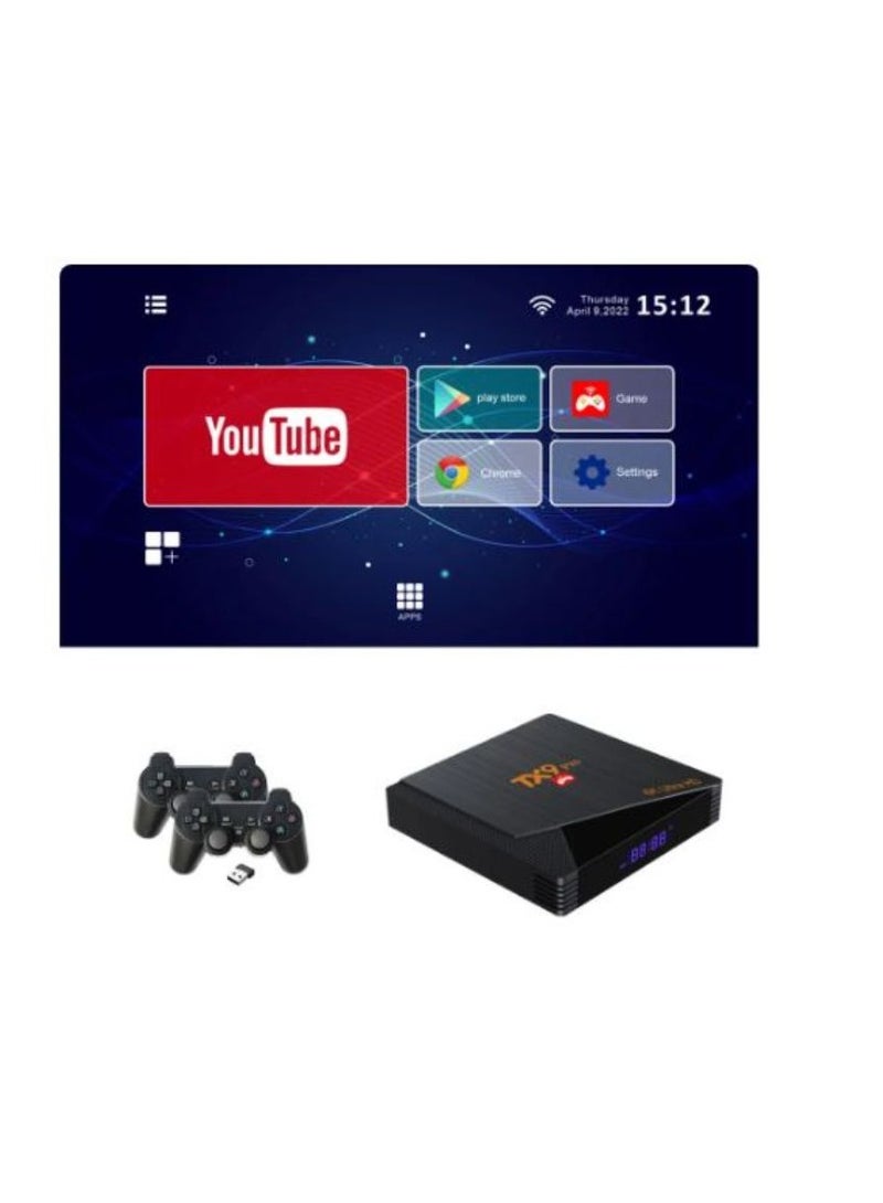 TX9 Pro Android TV Box, 4K, Ultra HD, WiFi, 10.0GB & 2.4GB, 1GB RAM, 8GB, 2 in 1 Media Player, Retro Game Console, New 5.8 with 2 Wireless Controllers Black  - Image 1