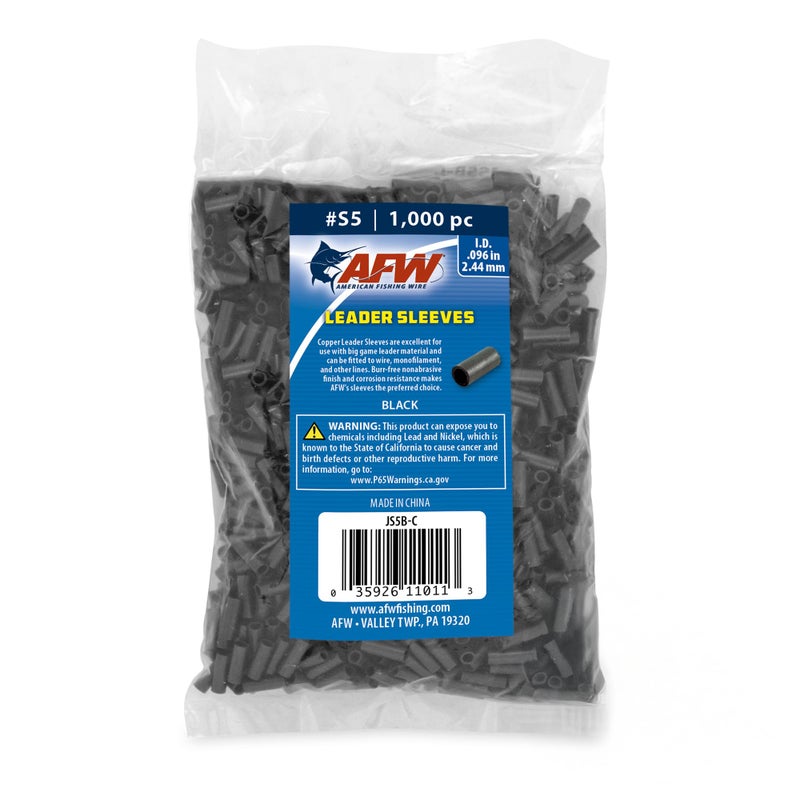 AFW American Fishing Wire Single Barrel Crimp Sleeves Size S5096 Black 1000 pc - Image 2