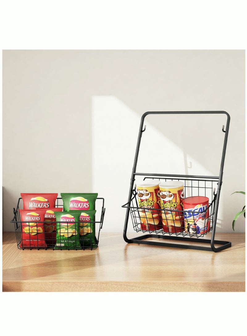 2 Tier Fruit Basket Countertop Fruit Vegetable Basket Bowl for Kitchen Counter Metal Mesh Basket Fruits Stand Produce Holder Organizer for Onion Potato Bread Snack Veggie Black 37x28 cm - Image 4