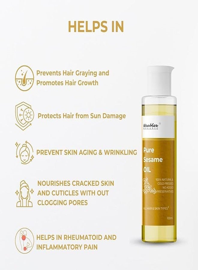 Usables ORGANIC Organic Sesame Oil for Hair | Hair Growth, Hair Fall Control, Dandruff Relief & Moisturizing | 100% Pure & Natural No Mineral Oil or Preservatives (100 ml) - Image 3
