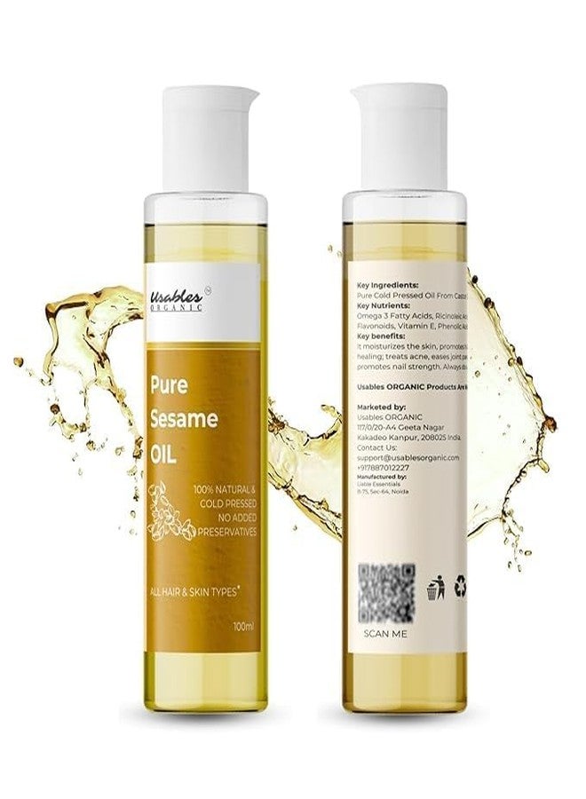 Usables ORGANIC Organic Sesame Oil for Hair | Hair Growth, Hair Fall Control, Dandruff Relief & Moisturizing | 100% Pure & Natural No Mineral Oil or Preservatives (100 ml) - Image 1