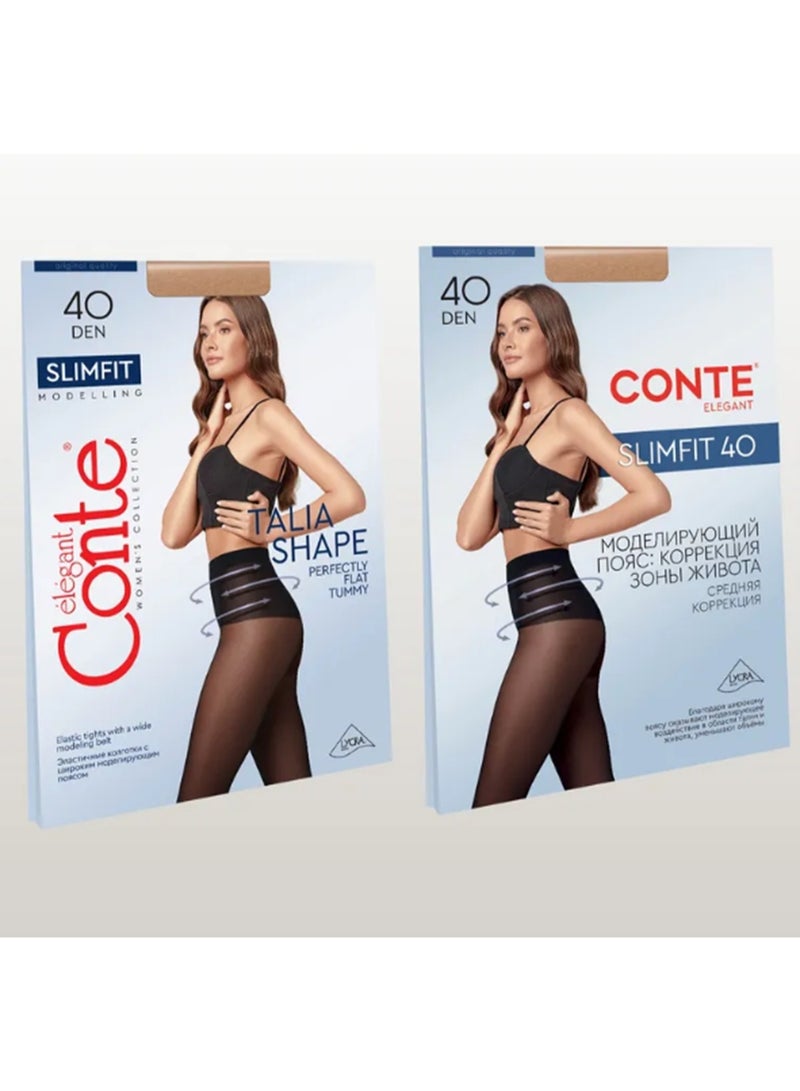 Conte Pack of 2 women's 40-den nylon compression tights beige pantyhose - Image 5