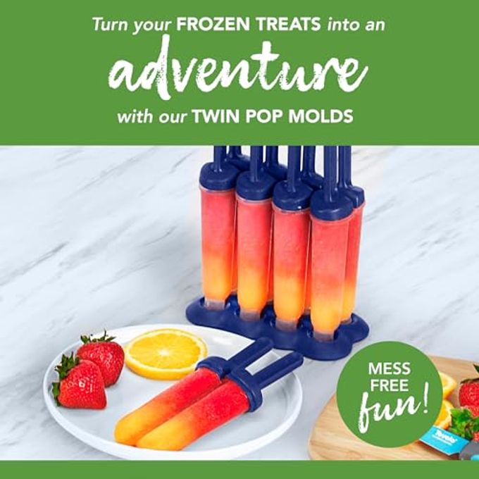 Tovolo Twin Popsicle Mold with Sticks 4 Pack Reusable Ice Pop Molds for Homemade Flavored Popsicles Treats Frozen Snacks, Silicone Popsicle Maker with Stand for the Freezer BPA Free Dishwasher Safe - Image 3