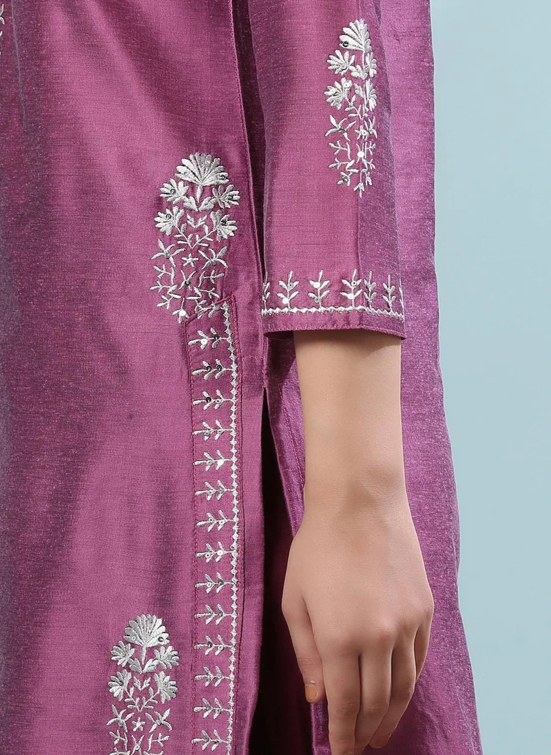 ZERESOUQ Purple Zari Embroidered Cotton-Silk Kurta