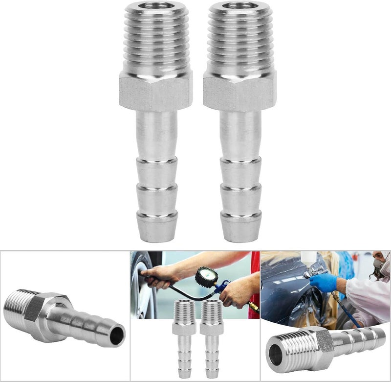 1 / 4in BSPT Male Thread Stainless Steel Quick Coupling Connector, 2PCS Barb Joint Pipe Fitting - High Pressure Resistance, Anti - for Pneumatic Air Pipe Systems (BSPT1/4-8mm) - Image 4