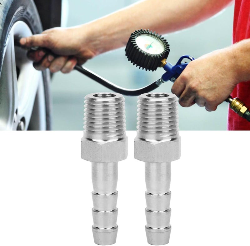 1 / 4in BSPT Male Thread Stainless Steel Quick Coupling Connector, 2PCS Barb Joint Pipe Fitting - High Pressure Resistance, Anti - for Pneumatic Air Pipe Systems (BSPT1/4-8mm) - Image 3