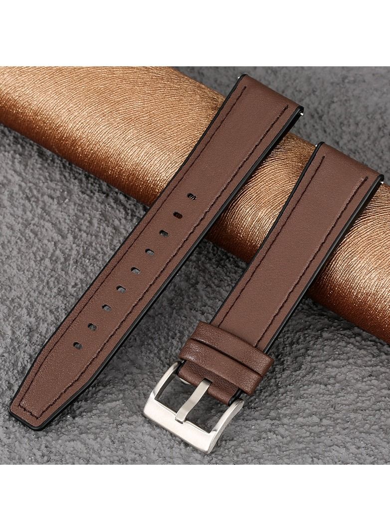 22mm  Leather Silicon Strap For Huawei Watch GT2e / GT2 46MM Honor Magic 2 Smart Band Bracelet Stainless Straps... Brown Silver Buckle - Image 1