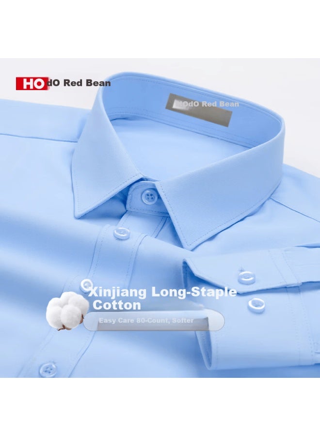 Hodo Men's Long Sleeve Cotton Solid White Shirt Business Casual Work Professional Dress Shirt Cardigan - Image 2