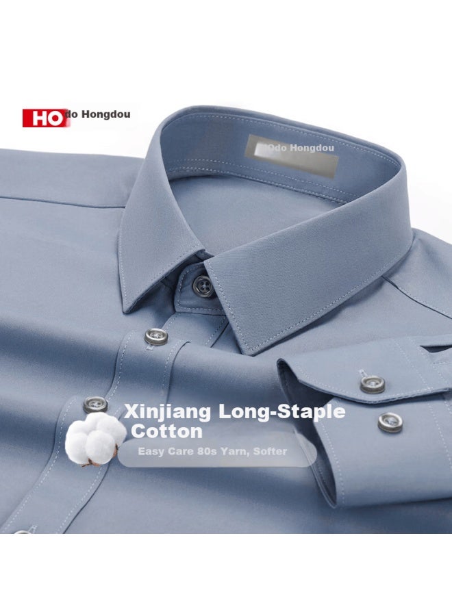Hodo Men's Long Sleeve Cotton Solid White Shirt Business Casual Work Professional Dress Shirt Cardigan - Image 3