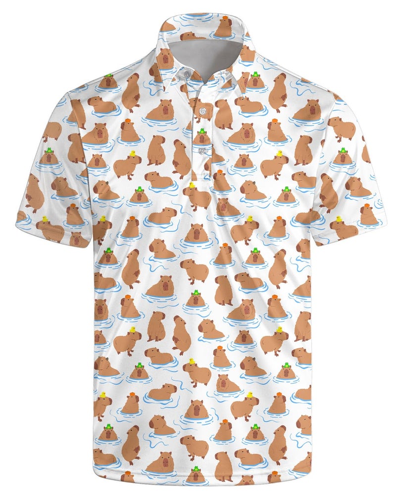 AYUNIX Golf Shirts for Men Capybara Print Polo Shirts Performance Golf Polo Shirts Short Sleeve Quick Dry Golf Outfits - Image 1