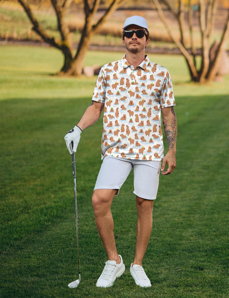 AYUNIX Golf Shirts for Men Capybara Print Polo Shirts Performance Golf Polo Shirts Short Sleeve Quick Dry Golf Outfits - Image 3