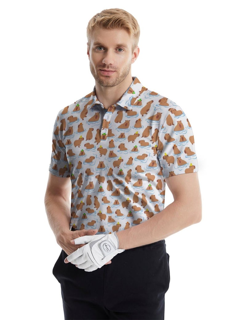 AYUNIX Golf Shirts for Men Capybara Print Polo Shirts Performance Golf Polo Shirts Short Sleeve Quick Dry Golf Outfits - Image 2