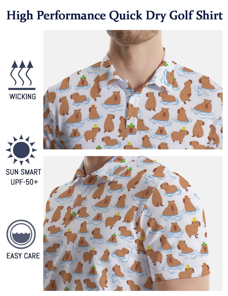 AYUNIX Golf Shirts for Men Capybara Print Polo Shirts Performance Golf Polo Shirts Short Sleeve Quick Dry Golf Outfits - Image 4