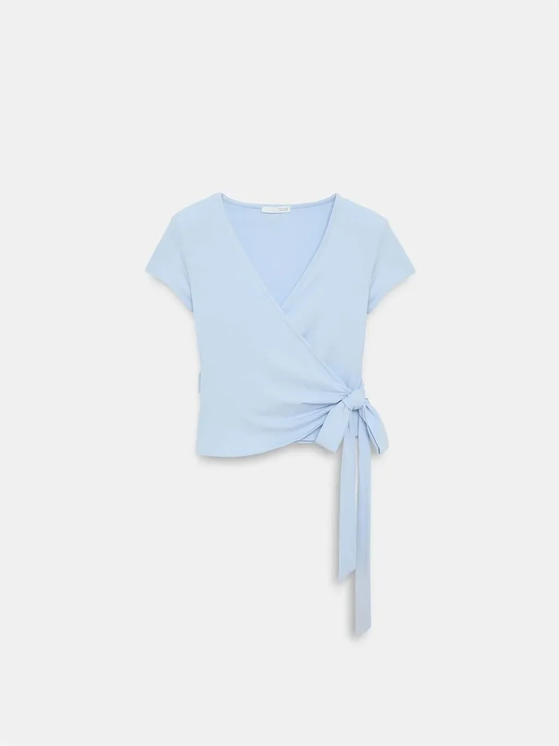 ديلفين DILVIN Crop Wrap Blouse With Tie Detail