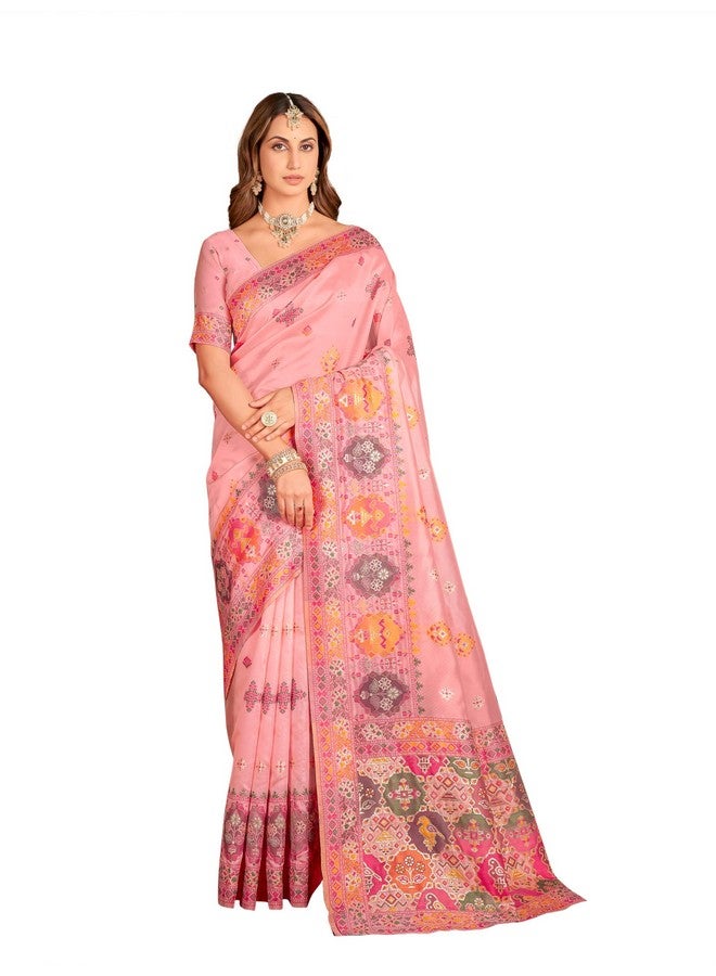 Glory Sarees ساري غلوري للنساء من كشمير بوشمينا قطن حرير مع قطعة بلوزة (PureKashmiriPashmina101_Pink) - Image 1