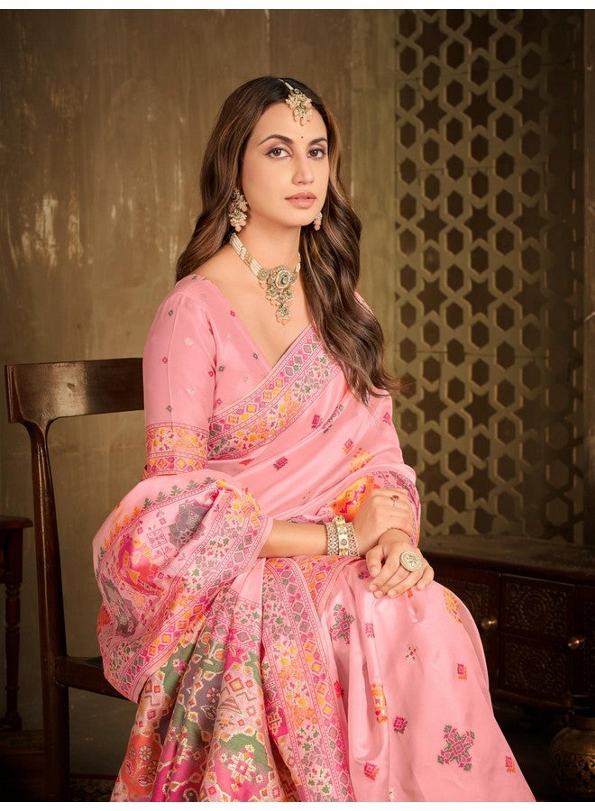 Glory Sarees ساري غلوري للنساء من كشمير بوشمينا قطن حرير مع قطعة بلوزة (PureKashmiriPashmina101_Pink) - Image 2