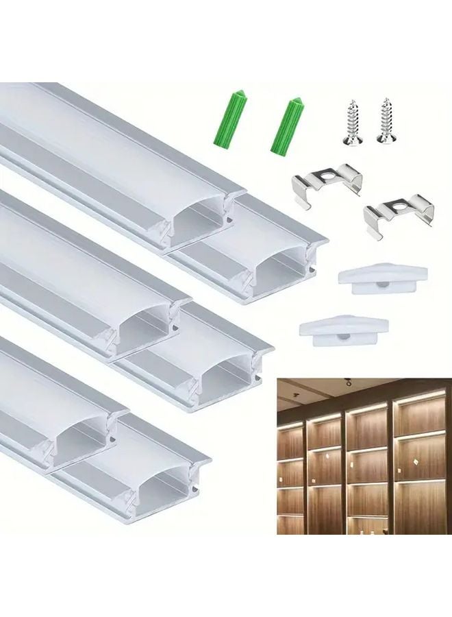 6Pcs Silvery Aluminum LED Channel Diffuser With White Cover U Shaped Profile - Image 1