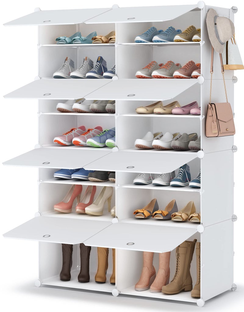 HOMIDEC Shoe Storage Oversized 2 x 7 Tier Shoe Rack Organiser to 28 Pair Shoes Multifunctional Dustproof Shoe Storage Cabinet for All Kinds of Shoes Books Toys and Clothing
