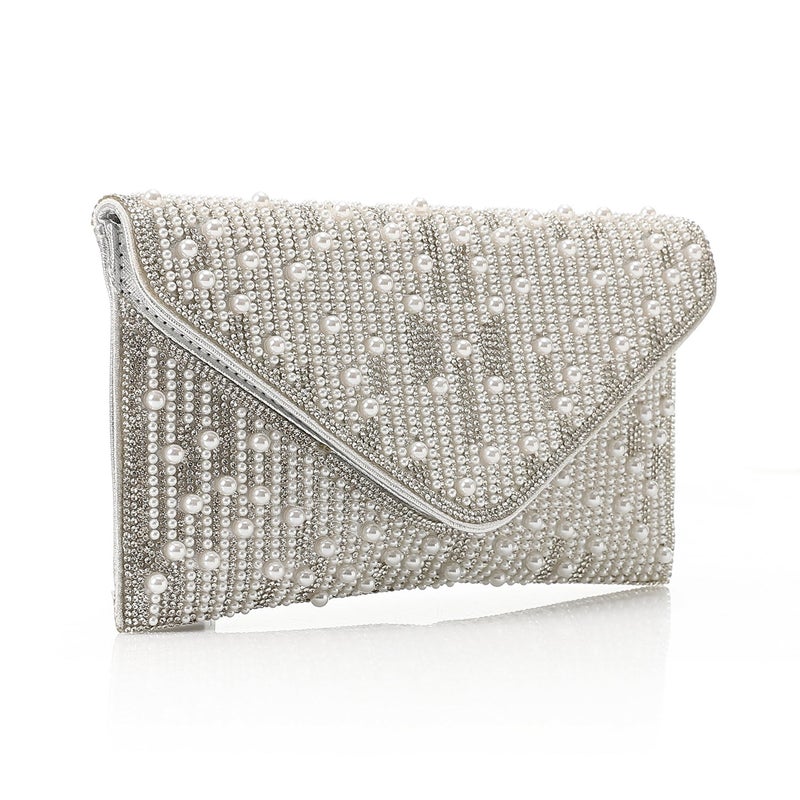 Mr.joe Beaded Pearl Envelope Clutch - Silver - Image 2