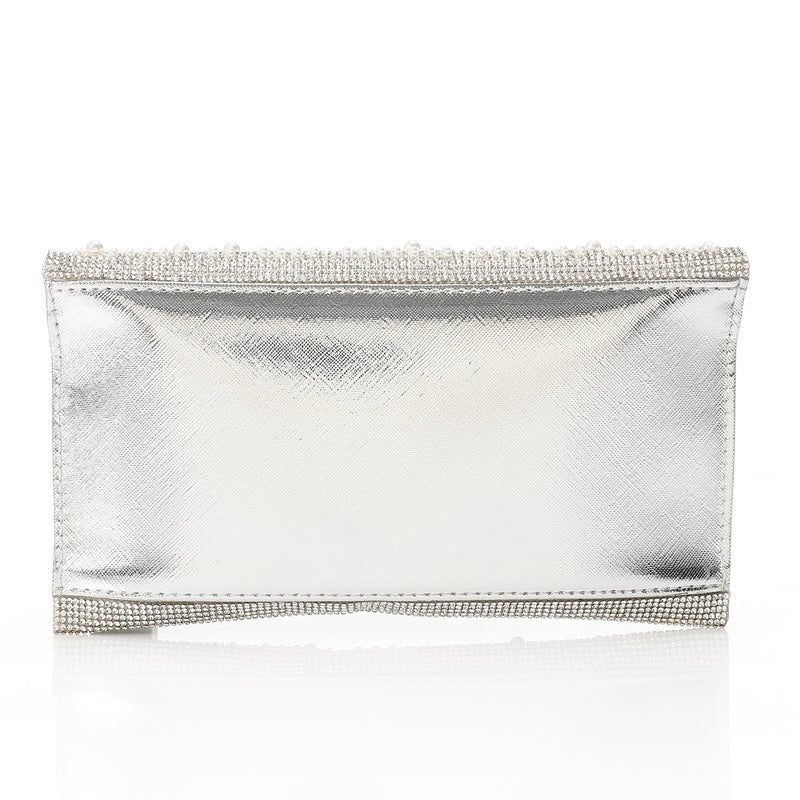 Mr.joe Beaded Pearl Envelope Clutch - Silver - Image 3