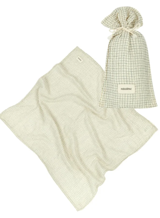 nobodinoz Blue Grid Muslin Swaddle Gift Set