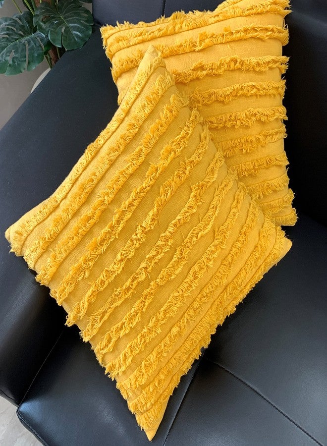 mosey طقم غطاء وسادة مربع من قطعتين من موسي | 16×16 | غطاء وسادة بوهيمي ناعم 16 بوصة × 16 بوصة | أغطية وسائد قطنية 100% 40 سم × 40 سم للأريكة، أصفر - Image 1