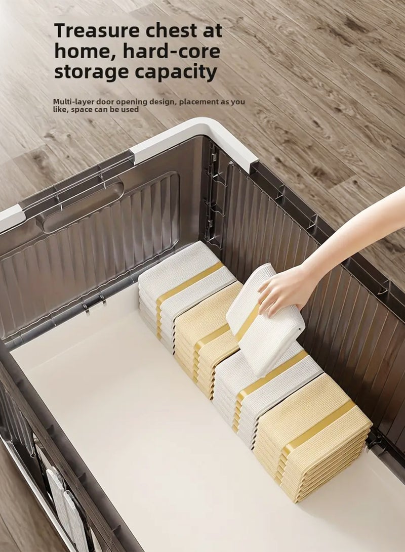 Toshionics 3 Tier Plastic Storage Cabinet – 50x32x87cm - Multi-Layer Foldable Portable Storage Bins with Rolling Wheels, Collapsible, Stackable Clothes Organizer with Magnetic Double-doors Acrylic Transparent Plastic Closet Quilt Organizer with Secure Lids and Lockable Casters Home Storage Box for Clothes, Kitchen, Pantries, Utensils, Cupboard for Toys, Snacks - Home Decor Organizer, Office Supplies, Bedroom, Bathroom Toiletries and Amenities Versatile Spacious Storage Rack- Available in Various Sizes and Layers - Image 3