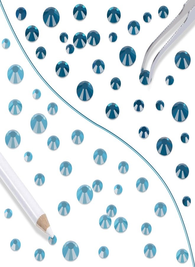 LPBeads مجموعة LPBeads مكونة من 6400 قطعة من أحجار الراين الزرقاء والزرقاء الزبرجدية ذات ظهر مسطح، 5 أحجام متنوعة، أحجار كريستال زجاجية مستديرة، مع ملقط وقلم لجمع أحجار الراين - Image 5