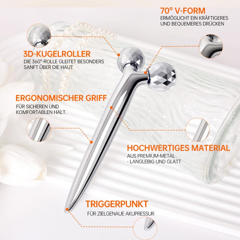 InfiniteRelax Metal Facial Roller Massager, 3D Cooling Face Massage Tool for Reduce Puffiness, Remove Eye Wrinkles, Face Lifting, Increase Firmness, Anti-Aging, Skin Tightening - Image 3