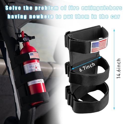 Ohleats Roll Bar Fire Extinguisher Holder, Adjustable Fire Extinguisher Mount Strap with American Flag Pattern, Car Accessories Fixed Belt for Wrangler JK JKU TJ CJ Gladiator (Black) - Image 2