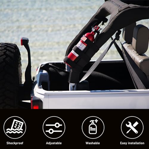 Ohleats Roll Bar Fire Extinguisher Holder, Adjustable Fire Extinguisher Mount Strap with American Flag Pattern, Car Accessories Fixed Belt for Wrangler JK JKU TJ CJ Gladiator (Black) - Image 4