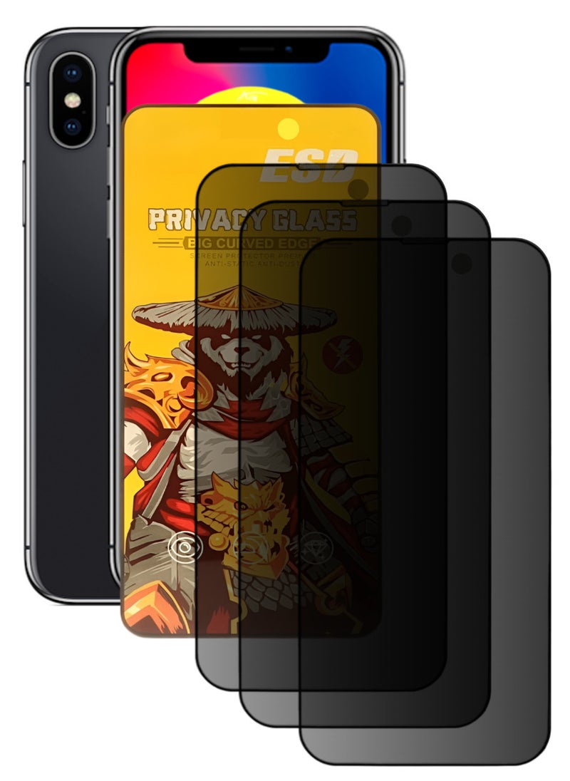 ESD 3 Pieces Tempered Dustproof Privacy Glass Screen Protector Compatible For iPhone X - Image 1