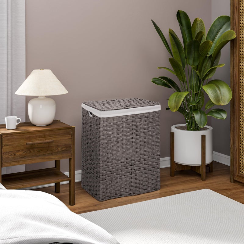 Seville Classics Premium Handwoven Portable Laundry Bin Basket with Carrying Handles, Household Storage for Clothes, Linens, Sheets, Gray, Rectangular Hamper - Image 2