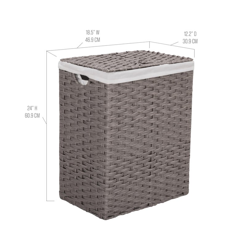 Seville Classics Premium Handwoven Portable Laundry Bin Basket with Carrying Handles, Household Storage for Clothes, Linens, Sheets, Gray, Rectangular Hamper - Image 4