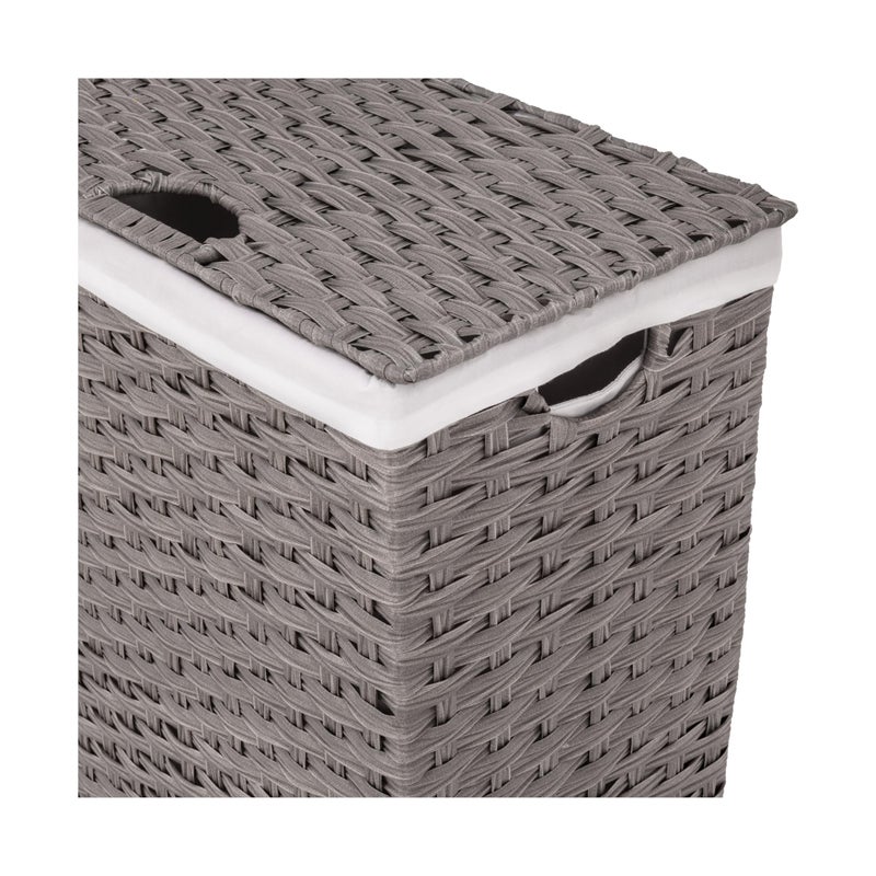 Seville Classics Premium Handwoven Portable Laundry Bin Basket with Carrying Handles, Household Storage for Clothes, Linens, Sheets, Gray, Rectangular Hamper - Image 5