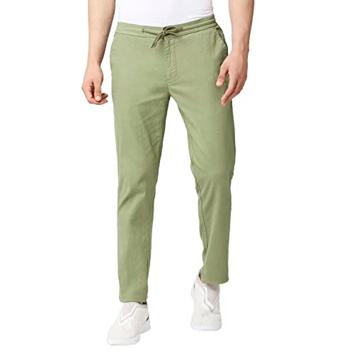 Thomas Scott Men's | Comfort | Slim Fit | Mid-Rise | Drawstring Closure | Solid | 4 Pockets | Woven | Chinos | Trouser (CCBT07_Green_38) - Image 1